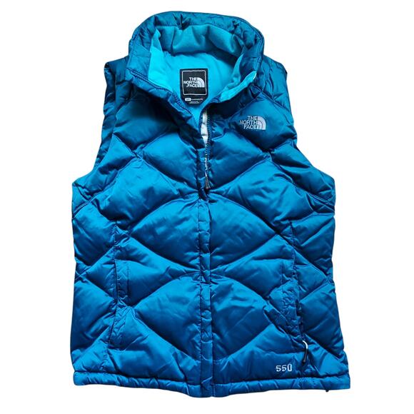 THE NORTH FACE 550 Goose Down Quilted Puffer Vest Blue Full Zip Women's Size SM - Picture 2 of 7